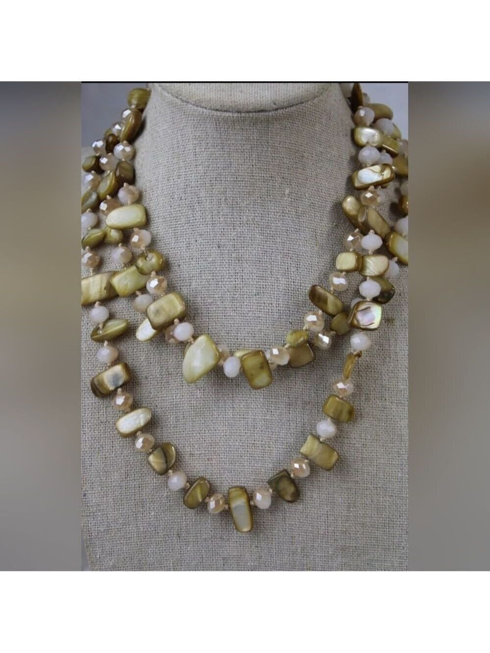 46" Long Polished Stone & Crystal VINTAGE Necklace